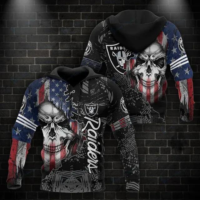 Las Vegas Raiders Skull American Flag 3D Hoodie, NFL Hoodie Las Vegas Raiders Skull American Flag 3D Hoodie, NFL Hoodie