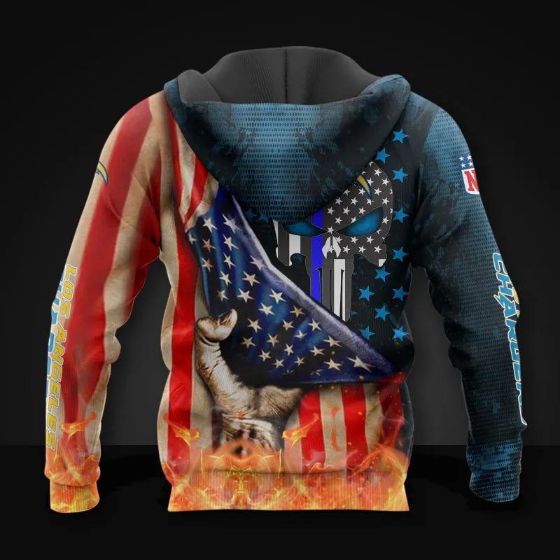 Los Angeles Chargers Skull American Flag All Over Print Hoodie, NFL Hoodie Los Angeles Chargers Skull American Flag All Over Print Hoodie, NFL Hoodie