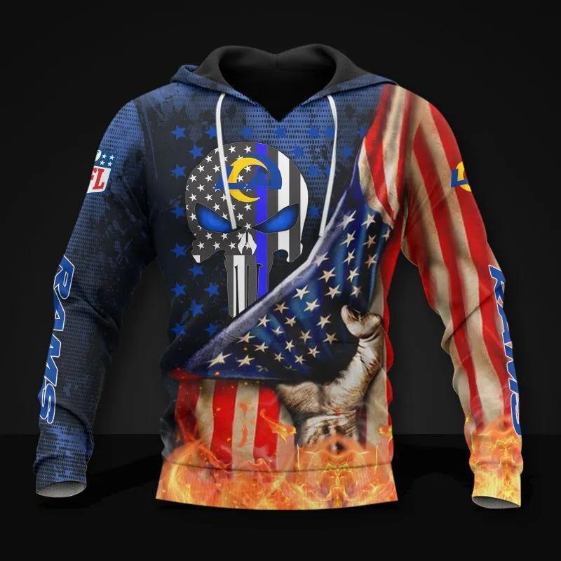 Los Angeles Rams Skull American Flag All Over Print Hoodie 1, NFL Hoodie Los Angeles Rams Skull American Flag All Over Print Hoodie 1, NFL Hoodie