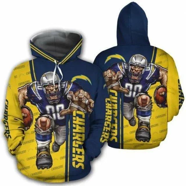 Mascot Running Ball Los Angeles Chargers – Hoodie 3D, NFL Hoodie Mascot Running Ball Los Angeles Chargers – Hoodie 3D, NFL Hoodie