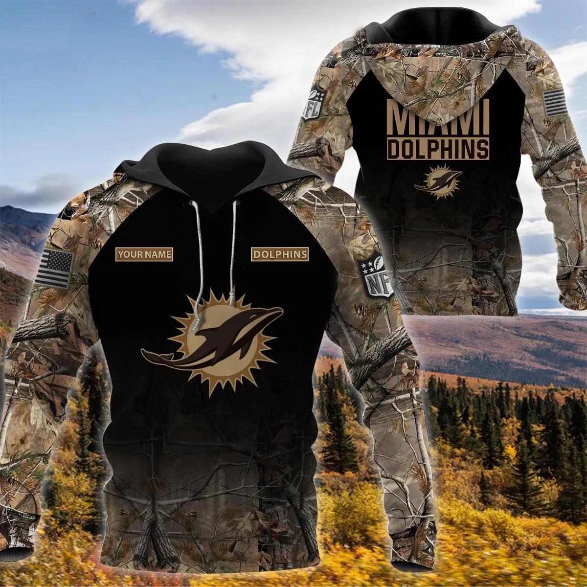 Miami Dolphins Personalized Hunting Camo 3D Hoodie, NFL Hoodie Miami Dolphins Personalized Hunting Camo 3D Hoodie, NFL Hoodie