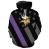 Minnesota Vikings American Flag Black 3D Hoodie, NFL Hoodie
