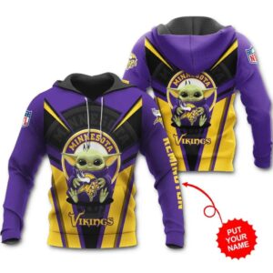 Minnesota Vikings Baby Yoda Personalized 3D Hoodie, NFL Hoodie