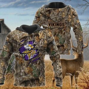 Minnesota Vikings Realtree Hunting Camo 3D Hoodie, NFL Hoodie