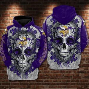 Minnesota Vikings Skull 3D Hoodie, NFL Hoodie