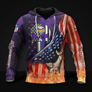 Minnesota Vikings Skull American Flag All Over Print Hoodie, NFL Hoodie