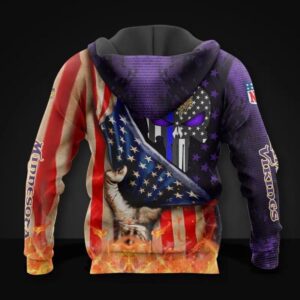 Minnesota Vikings Skull American Flag All Over Print Hoodie, NFL Hoodie