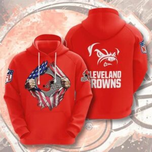 Cleveland Browns Blood Inside Me Heart American Flag 3D Hoodie, NFL Hoodie