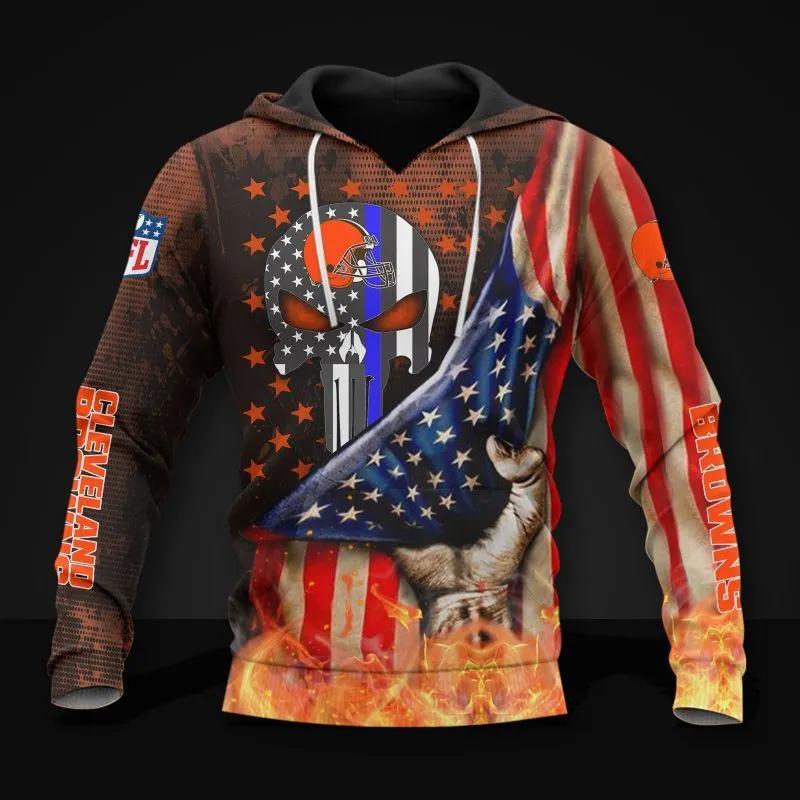 Cleveland Browns Skull American Flag All Over Print Hoodie, NFL Hoodie Cleveland Browns Skull American Flag All Over Print Hoodie, NFL Hoodie