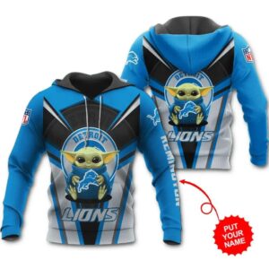 Detroit Lions Personalized Baby Yoda Hoodie All Over Hoodie, NFL Hoodie