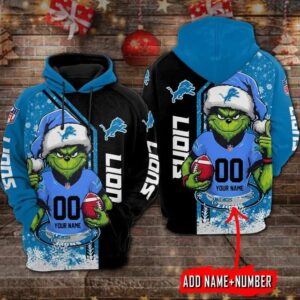 Detroit Lions The Grinch Personalized Christmas 3D Hoodie, NFL Hoodie
