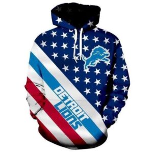 Football Fans American Flag Anniversary Detroit Lions 3D Hoodie, NFL Hoodie