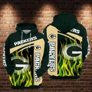 Green Bay Packers Fire Football 3D Hoodie, NFL Hoodie