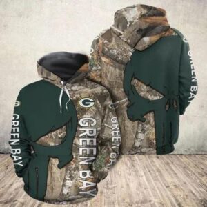 Green Bay Packers Punisher Skull Tree Camo 3D Hoodie, NFL Hoodie