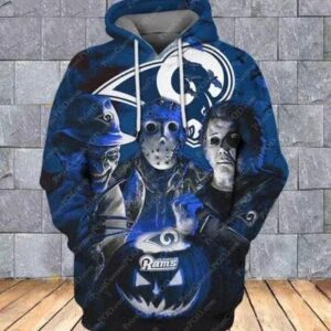 Horror Los Angeles Rams Jason Voorhees Freddy Krueger Michael Myers Halloween 3D Hoodie, NFL Hoodie