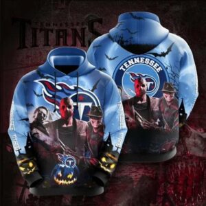 Horror Movie Characters Halloween With Logo Tennessee Titans 3D Hoodie, NFL Hoodie