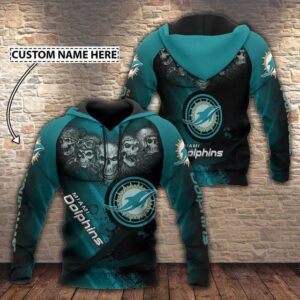 NFL Miami Dolphins Skull Personalized 3D Hoodie, NFL Hoodie