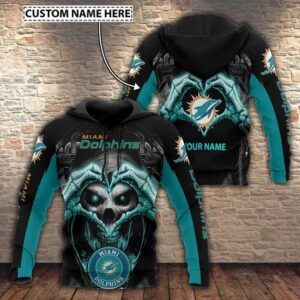 NFL Miami Dolphins Skull Personalized 3D Hoodie 1, NFL Hoodie