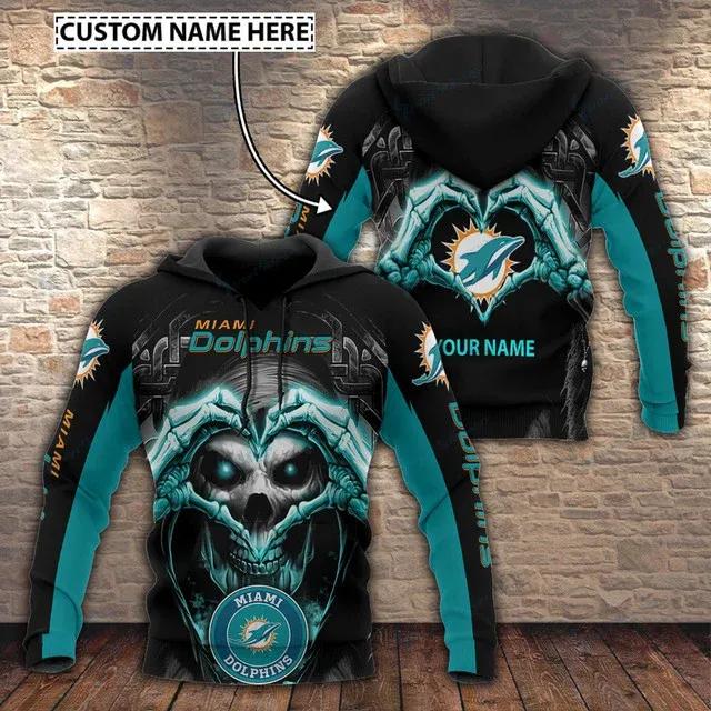 NFL Miami Dolphins Skull Personalized 3D Hoodie 1, NFL Hoodie NFL Miami Dolphins Skull Personalized 3D Hoodie 1, NFL Hoodie