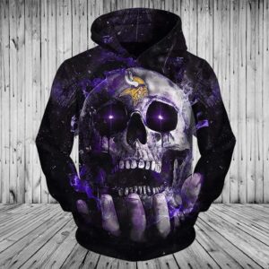 NFL Minnesota Vikings Skull 3D Hoodie 2, NFL Hoodie
