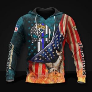 Jacksonville Jaguars Skull American Flag All Over Print Hoodie 1