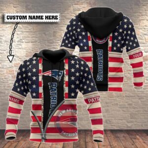NFL New England Patriots American Flag Zip Personalized 3D Hoodie, NFL Hoodie