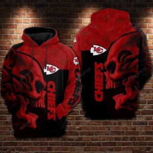 Kansas City Chiefs Nfl Football Skull Black Red 3D Hoodie, NFL Hoodie