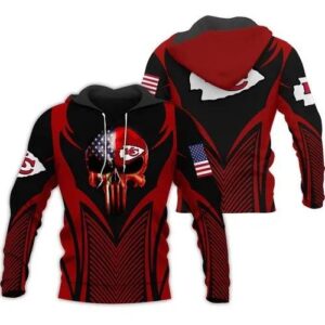 Kansas City Chiefs Patriotic Punisher Skull Kansas City Chiefs 3D Hoodie, NFL Hoodie
