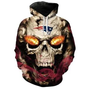 New England Patriots Fire In Skulls Eyes 3D Hoodie, NFL Hoodie