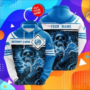 Personalized Custom Name Detroit Lions Skull 3D Hoodie, NFL Hoodie