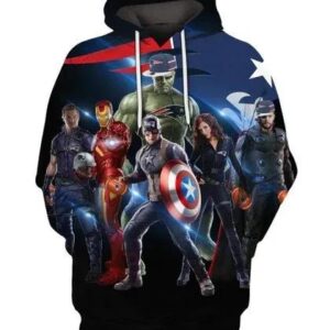 New England Patriots Football Avengers Blue Black 3D Hoodie, NFL Hoodie