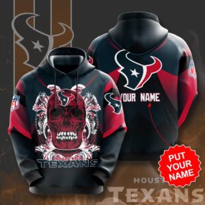 Personalized Houston Texans Skull Custom Name 3D Hoodie, NFL Hoodie