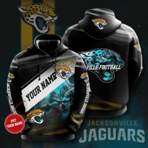 Personalized Jacksonville Jaguars Skull Light Custom Name 3D Hoodie, NFL Hoodie