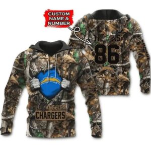 Personalized Los Angeles Chargers Hunting Camo Custom Name and Number – Hoodie 3D, NFL Hoodie