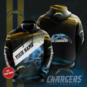Personalized Los Angeles Chargers Sukll Light Custom Name 3D Hoodie, NFL Hoodie