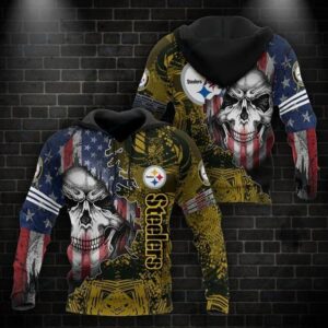 Pittsburgh Steelers Skull American Flag 3D Hoodie, NFL Hoodie