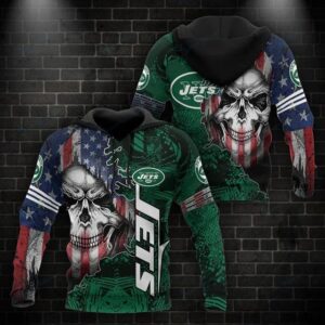 NFL New York Jets Skull American Flag 3D Hoodie, NFL Hoodie