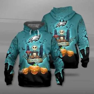 Philadelphia Eagles Jack Skellington Halloween 3D Hoodie, NFL Hoodie