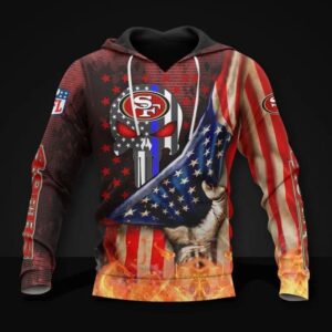 San Francisco 49ers American Flag Skull All Over Print Hoodie, NFL Hoodie