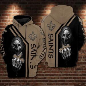 New Orleans Saints Skeleton Middle Finger 3D Hoodie, NFL Hoodie