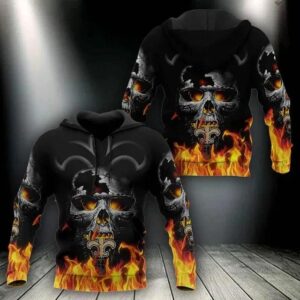 New Orleans Saints Skull Fire 3D Hoodie, NFL Hoodie