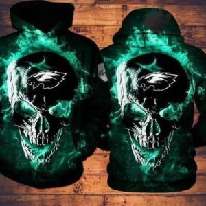 Philadelphia Eagles Skull FIre 3D Hoodie, NFL Hoodie
