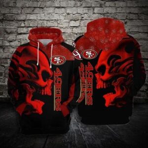San Francisco 49ers Football Skull Red 3D Hoodie, NFL Hoodie