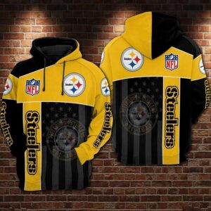 Pittsburgh Steelers American Flag Black 3D Hoodie, NFL Hoodie