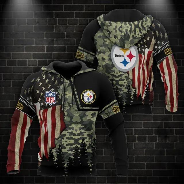 Pittsburgh Steelers American Flag Camo 3D Hoodie, NFL Hoodie Pittsburgh Steelers American Flag Camo 3D Hoodie, NFL Hoodie