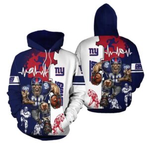 New York Giants Heart Rate 3D Hoodie, NFL Hoodie