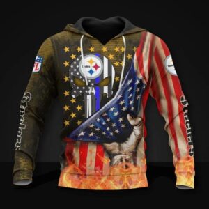 Pittsburgh Steelers American Flag Skull All Over Print Hoodie, NFL Hoodie