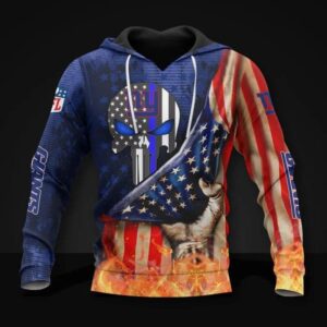 New York Giants Skull  American Flag All Over Print Hoodie, NFL Hoodie
