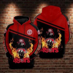 San Francisco 49ers Skull Fire 3D Hoodie, NFL Hoodie
