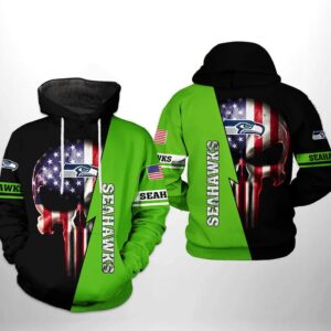 Seattle Seahawks NFL US Flag Skull Team 3D Hoodie, NFL Hoodie